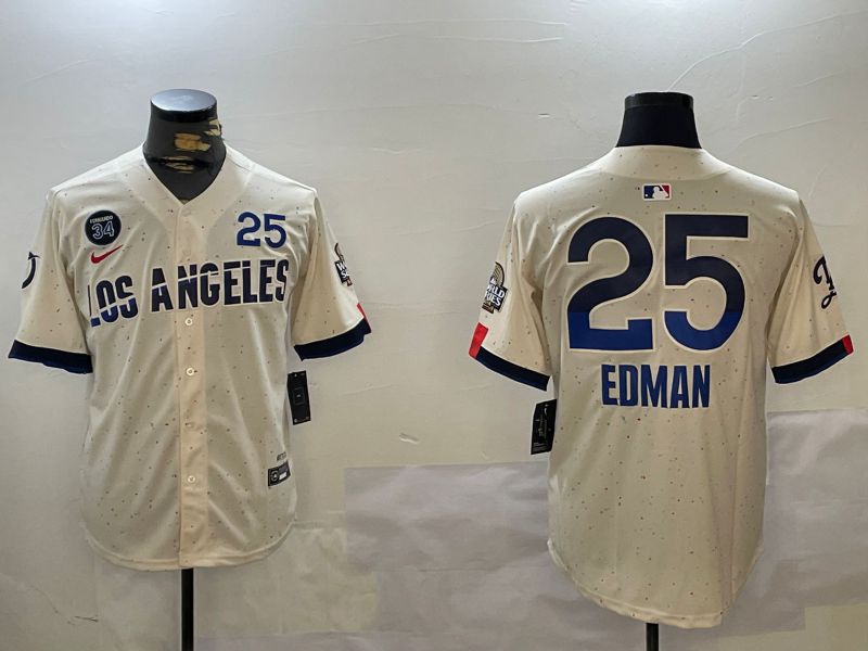 Men Los Angeles Dodgers 25 Edman Cream Game 2024 Nike MLB Jersey style 1211